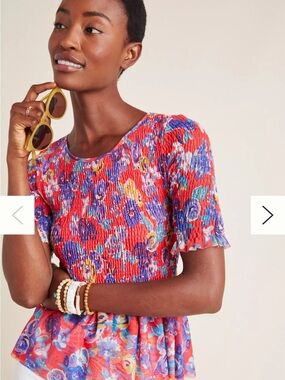 Anthropologie Maeve Ashton Smocked Peplum Top